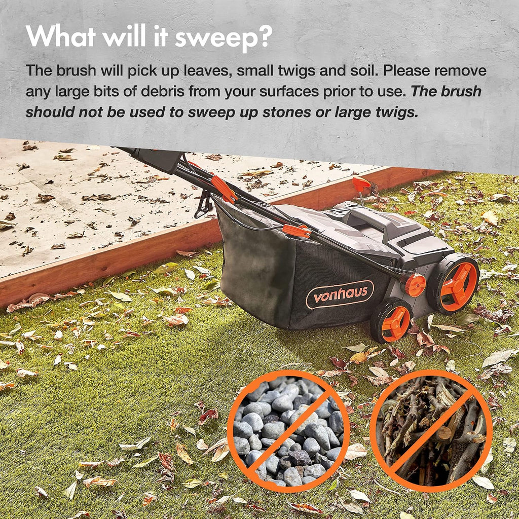 Corded Electric Artificial Grass Sweeper 1800W 45L Bag 380mm 5 Heights Grey Black Orange